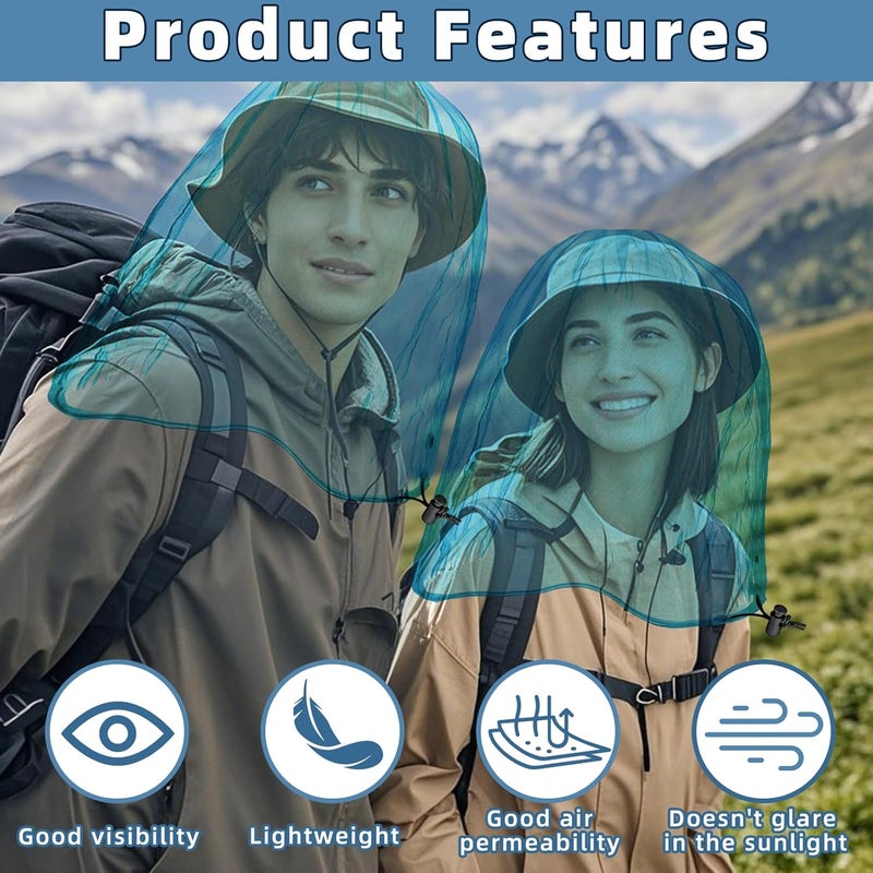 JayruiMice 2 Pack Ultra Large Mosquito Net 42x25 Inches Mosquito Head Net Oversized Insect Netting Bug Fits Most Hats for Gardening Hiking Fishing Traveling(Blue) - Image 4